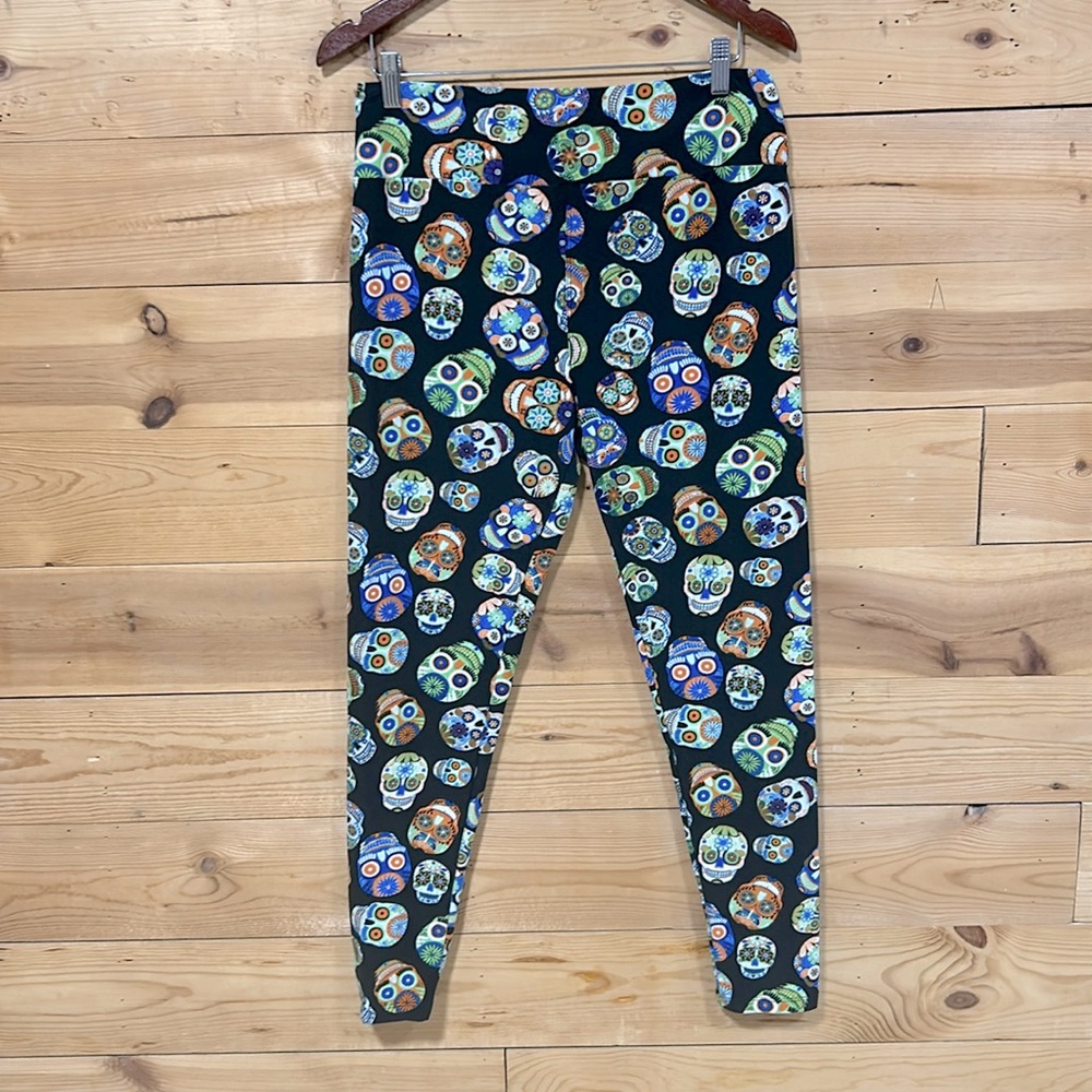 LuLaRoe TC tall curvy sugar skull Halloween leggings EUC Extra Large 12 14 16 18